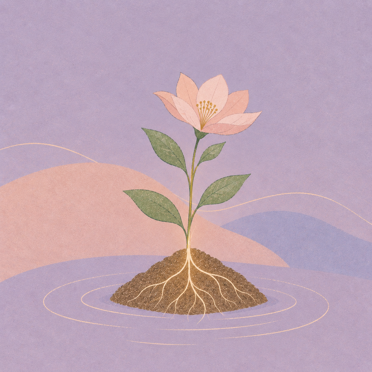 Illustrazione del percorso individuale Linfa: fiore con radici luminose